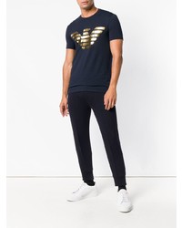 dunkelblaues bedrucktes T-Shirt mit einem Rundhalsausschnitt von Emporio Armani