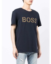 dunkelblaues bedrucktes T-Shirt mit einem Rundhalsausschnitt von BOSS