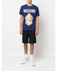 dunkelblaues bedrucktes T-Shirt mit einem Rundhalsausschnitt von Moschino