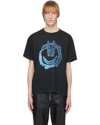 dunkelblaues bedrucktes T-Shirt mit einem Rundhalsausschnitt von Misbhv
