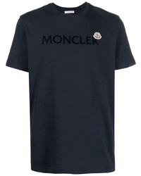 dunkelblaues bedrucktes T-Shirt mit einem Rundhalsausschnitt von Moncler