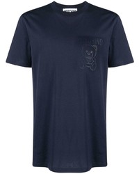 dunkelblaues bedrucktes T-Shirt mit einem Rundhalsausschnitt von Moschino
