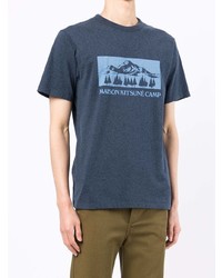 dunkelblaues bedrucktes T-Shirt mit einem Rundhalsausschnitt von MAISON KITSUNÉ