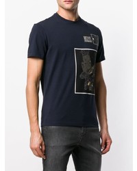 dunkelblaues bedrucktes T-Shirt mit einem Rundhalsausschnitt von Cavalli Class