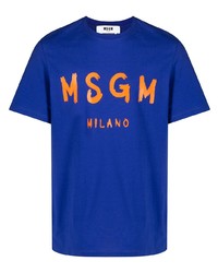 dunkelblaues bedrucktes T-Shirt mit einem Rundhalsausschnitt von MSGM