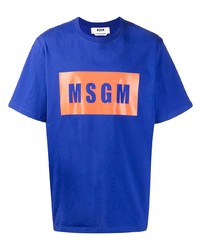 dunkelblaues bedrucktes T-Shirt mit einem Rundhalsausschnitt von MSGM