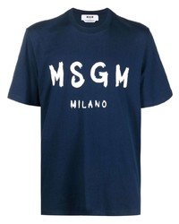 dunkelblaues bedrucktes T-Shirt mit einem Rundhalsausschnitt von MSGM