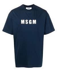 dunkelblaues bedrucktes T-Shirt mit einem Rundhalsausschnitt von MSGM