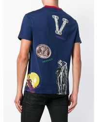 dunkelblaues bedrucktes T-Shirt mit einem Rundhalsausschnitt von Versace