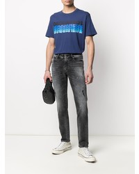 dunkelblaues bedrucktes T-Shirt mit einem Rundhalsausschnitt von DSQUARED2