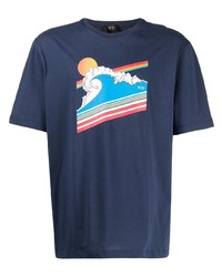 dunkelblaues bedrucktes T-Shirt mit einem Rundhalsausschnitt von N°21