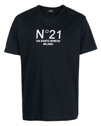 dunkelblaues bedrucktes T-Shirt mit einem Rundhalsausschnitt von N°21