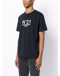 dunkelblaues bedrucktes T-Shirt mit einem Rundhalsausschnitt von N°21