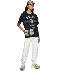 dunkelblaues bedrucktes T-Shirt mit einem Rundhalsausschnitt von Gucci