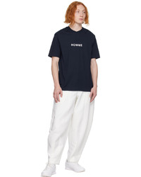 dunkelblaues bedrucktes T-Shirt mit einem Rundhalsausschnitt von Comme des Garcons Homme