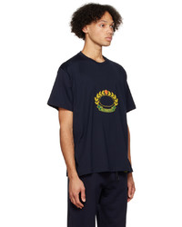 dunkelblaues bedrucktes T-Shirt mit einem Rundhalsausschnitt von Burberry