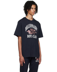 dunkelblaues bedrucktes T-Shirt mit einem Rundhalsausschnitt von Billionaire Boys Club