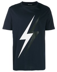 dunkelblaues bedrucktes T-Shirt mit einem Rundhalsausschnitt von Neil Barrett