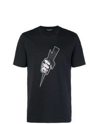 dunkelblaues bedrucktes T-Shirt mit einem Rundhalsausschnitt von Neil Barrett