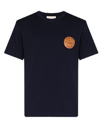 dunkelblaues bedrucktes T-Shirt mit einem Rundhalsausschnitt von Nicholas Daley