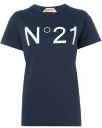 dunkelblaues bedrucktes T-Shirt mit einem Rundhalsausschnitt von No.21