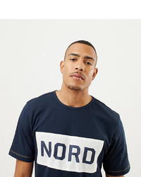 dunkelblaues bedrucktes T-Shirt mit einem Rundhalsausschnitt von north 56 4