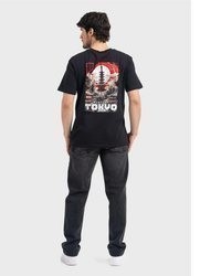 dunkelblaues bedrucktes T-Shirt mit einem Rundhalsausschnitt von Oldskull