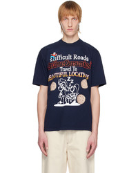 dunkelblaues bedrucktes T-Shirt mit einem Rundhalsausschnitt von Online Ceramics