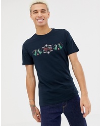 dunkelblaues bedrucktes T-Shirt mit einem Rundhalsausschnitt von ONLY & SONS