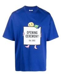 dunkelblaues bedrucktes T-Shirt mit einem Rundhalsausschnitt von Opening Ceremony