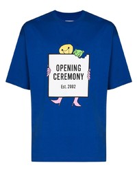 dunkelblaues bedrucktes T-Shirt mit einem Rundhalsausschnitt von Opening Ceremony