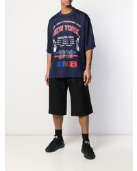 dunkelblaues bedrucktes T-Shirt mit einem Rundhalsausschnitt von Alexander Wang
