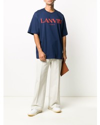 dunkelblaues bedrucktes T-Shirt mit einem Rundhalsausschnitt von Lanvin