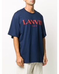 dunkelblaues bedrucktes T-Shirt mit einem Rundhalsausschnitt von Lanvin