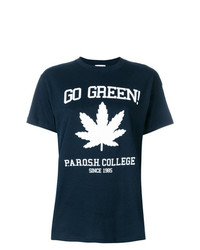 dunkelblaues bedrucktes T-Shirt mit einem Rundhalsausschnitt von P.A.R.O.S.H.