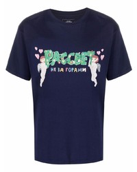 dunkelblaues bedrucktes T-Shirt mit einem Rundhalsausschnitt von PACCBET