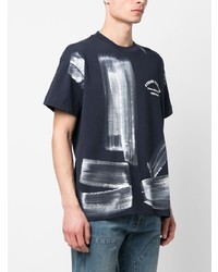dunkelblaues bedrucktes T-Shirt mit einem Rundhalsausschnitt von Flaneur Homme