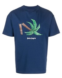 dunkelblaues bedrucktes T-Shirt mit einem Rundhalsausschnitt von Palm Angels