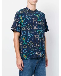 dunkelblaues bedrucktes T-Shirt mit einem Rundhalsausschnitt von Sunnei