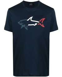 dunkelblaues bedrucktes T-Shirt mit einem Rundhalsausschnitt von Paul & Shark