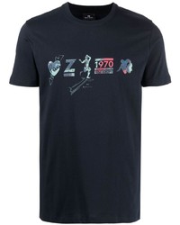 dunkelblaues bedrucktes T-Shirt mit einem Rundhalsausschnitt von Paul Smith