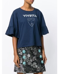 dunkelblaues bedrucktes T-Shirt mit einem Rundhalsausschnitt von Vivetta