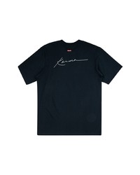 dunkelblaues bedrucktes T-Shirt mit einem Rundhalsausschnitt von Supreme