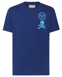 dunkelblaues bedrucktes T-Shirt mit einem Rundhalsausschnitt von Philipp Plein