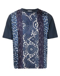 dunkelblaues bedrucktes T-Shirt mit einem Rundhalsausschnitt von Pierre Louis Mascia