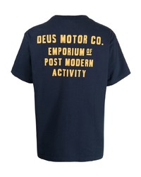 dunkelblaues bedrucktes T-Shirt mit einem Rundhalsausschnitt von Deus Ex Machina