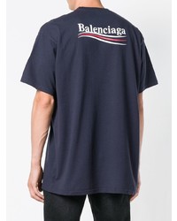 dunkelblaues bedrucktes T-Shirt mit einem Rundhalsausschnitt von Balenciaga