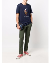 dunkelblaues bedrucktes T-Shirt mit einem Rundhalsausschnitt von Polo Ralph Lauren