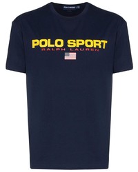 dunkelblaues bedrucktes T-Shirt mit einem Rundhalsausschnitt von Polo Ralph Lauren