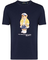 dunkelblaues bedrucktes T-Shirt mit einem Rundhalsausschnitt von Polo Ralph Lauren